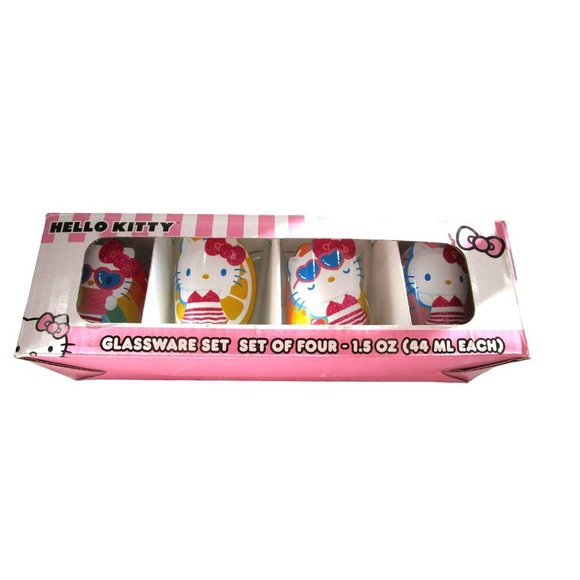 Hello Kitty Glitter Bathing Suite Beach Pool Theme Four Shot Glass Set NIB - Picture 1 of 13